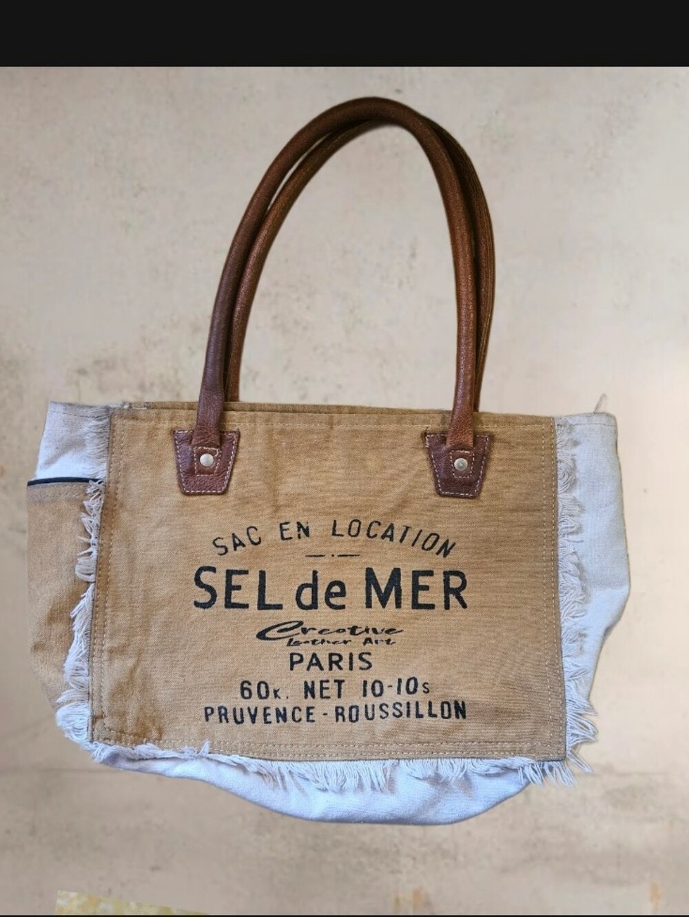 Sel De Mer Brown Cream Canvas Tote Handbag Top Zip 10×13 Casual Shopping Hip EC